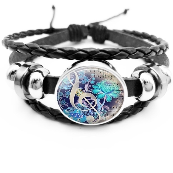 SALE Black Leather Layered Music Bracelet - Picture 1 of 1